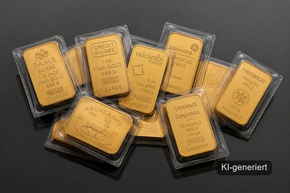 Goldbarren Feingold 999,9 (KI-generiertes Symbolbild)